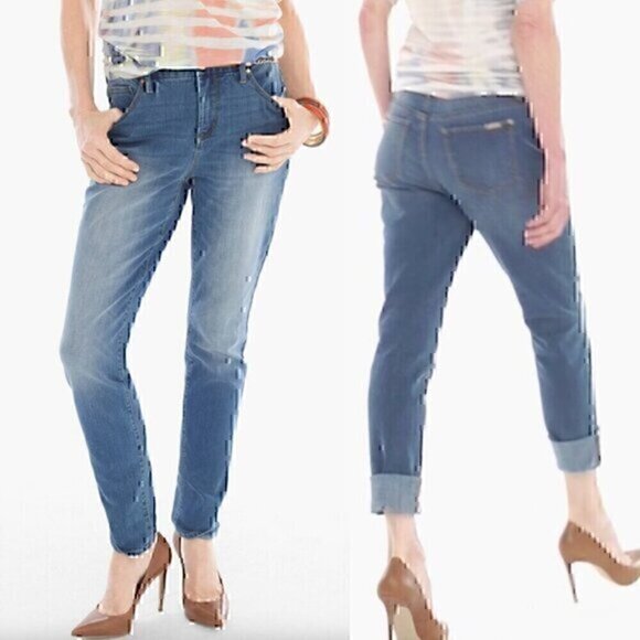 CHICO'S sz 00 So Slimming Girlfriend Ankle Jeans Medium Wash Cropped Crop FITS 2 - Picture 1 of 12